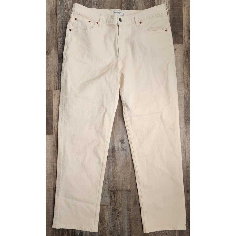 Abercrombie & Fitch The 90's Straight Mid Rise Jeans Womens 31 / 12S Cream Ivory